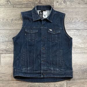 SA1NT Dark Wash Button Front Sleeveless Blue Denim Jacket Vest - Men's Medium